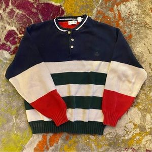 1990s Vintage Izod 100% Cotton red/white/blue/green Colorblock Sweater, men’s M